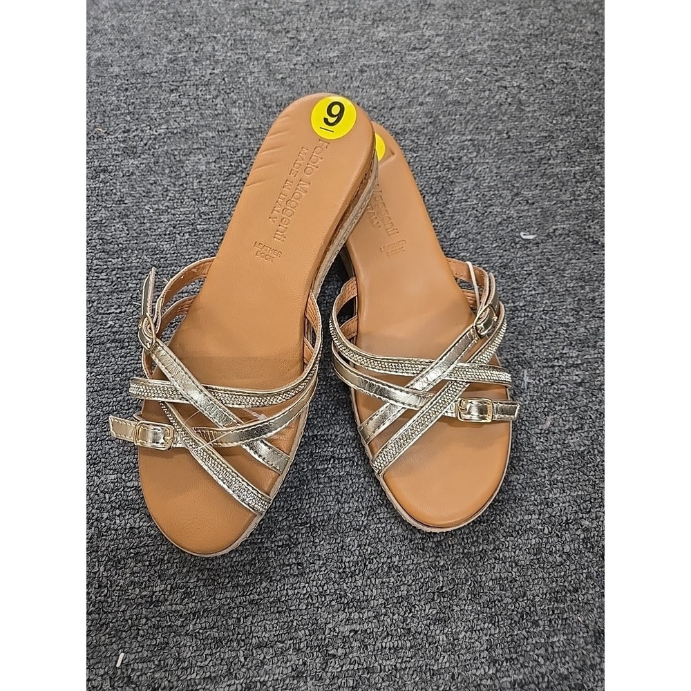Fabio Maggenti Gold Strappy Espadrille Sandals 9 Made in Italy Leather NWT
